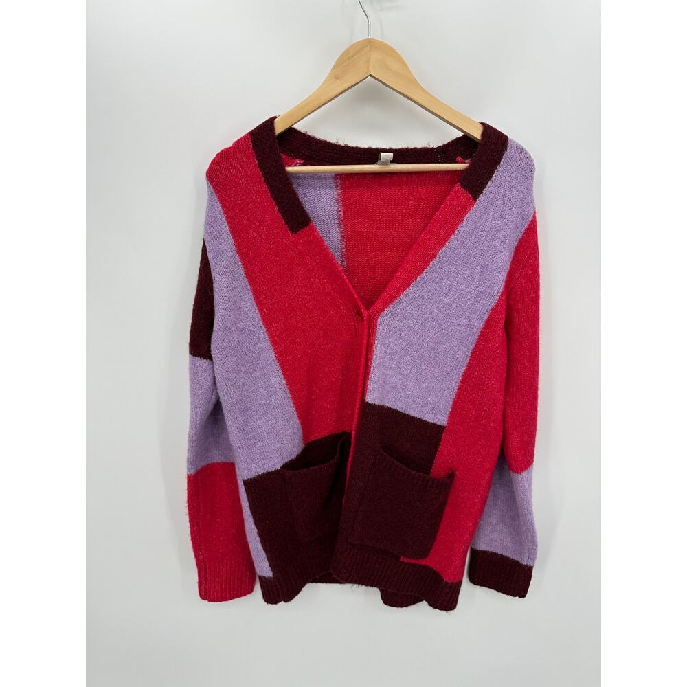LOGO by Lori Goldstein Cardigan Sweater‎ Womens Small Pink Colorblock Knit HM15